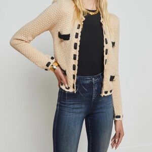 L'AGENCE Astor Contrast Trim Cardigan – Biscuit/Black – EUC